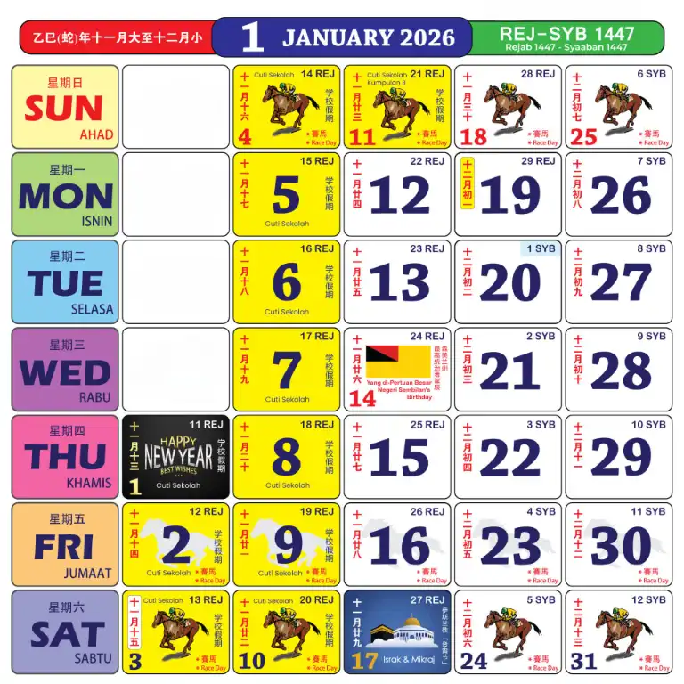 Malaysia January calendar 2026